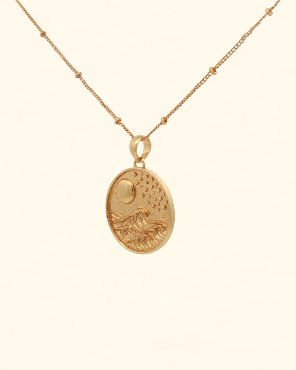 Gold - Plated Full Moon and Waves Necklace — Handcrafted Celestial Pendant - Necklace