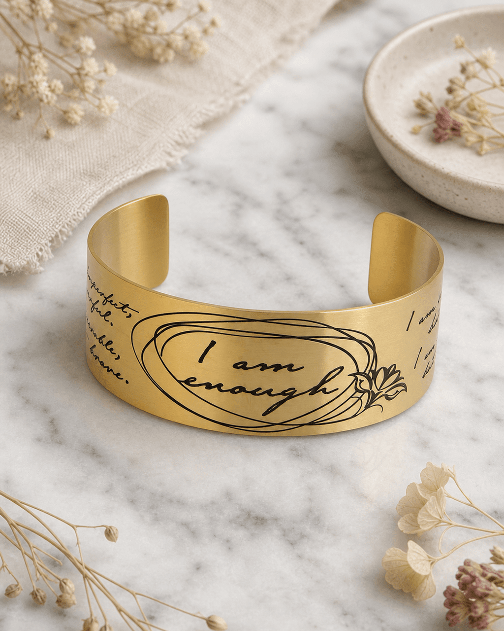 Gold Plated I Am Enough Wide Cuff Bracelet - Bracelets