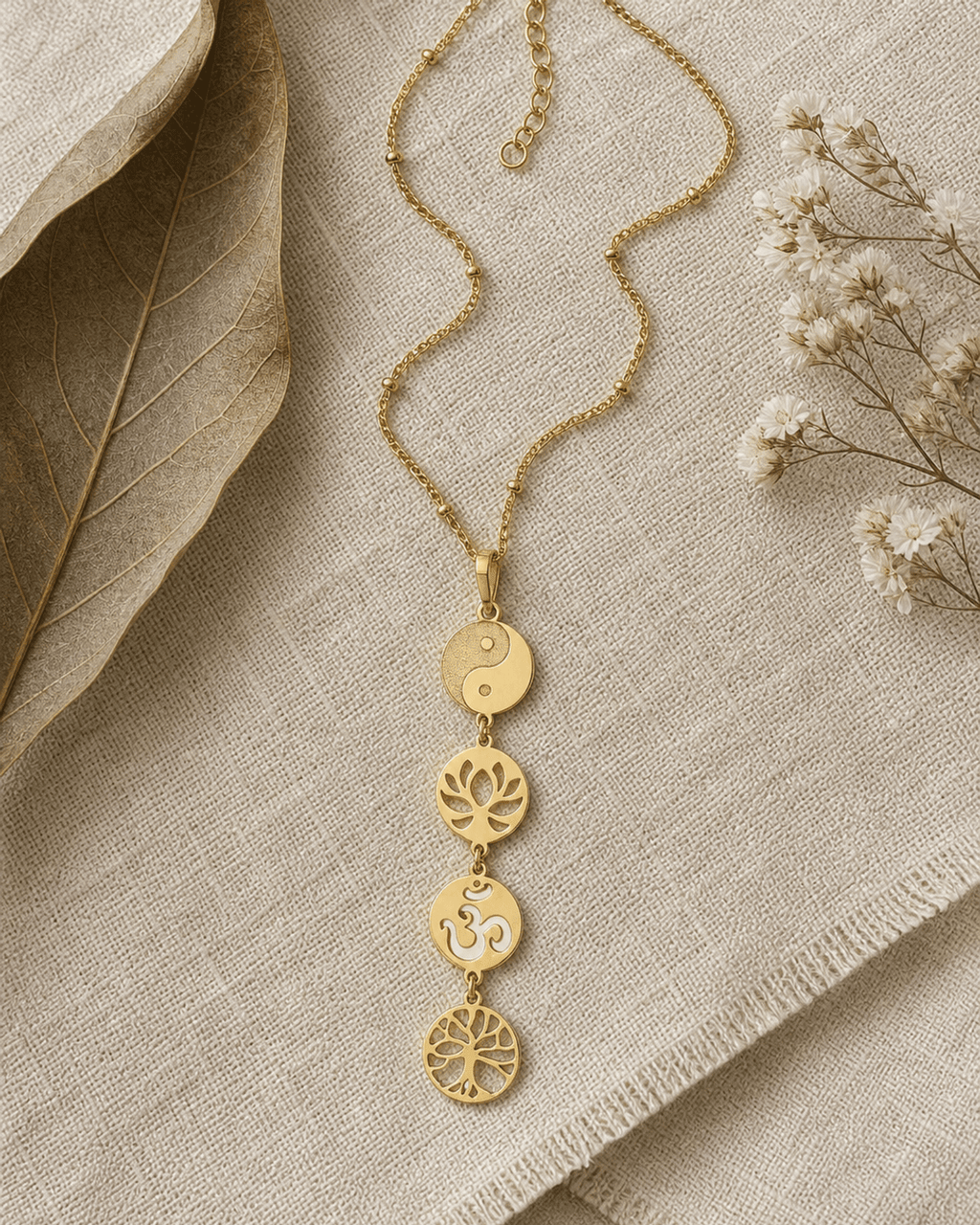 Gold Plated Lotus, Yin Yang, Tree of Life, Om Neckalce - Necklaces