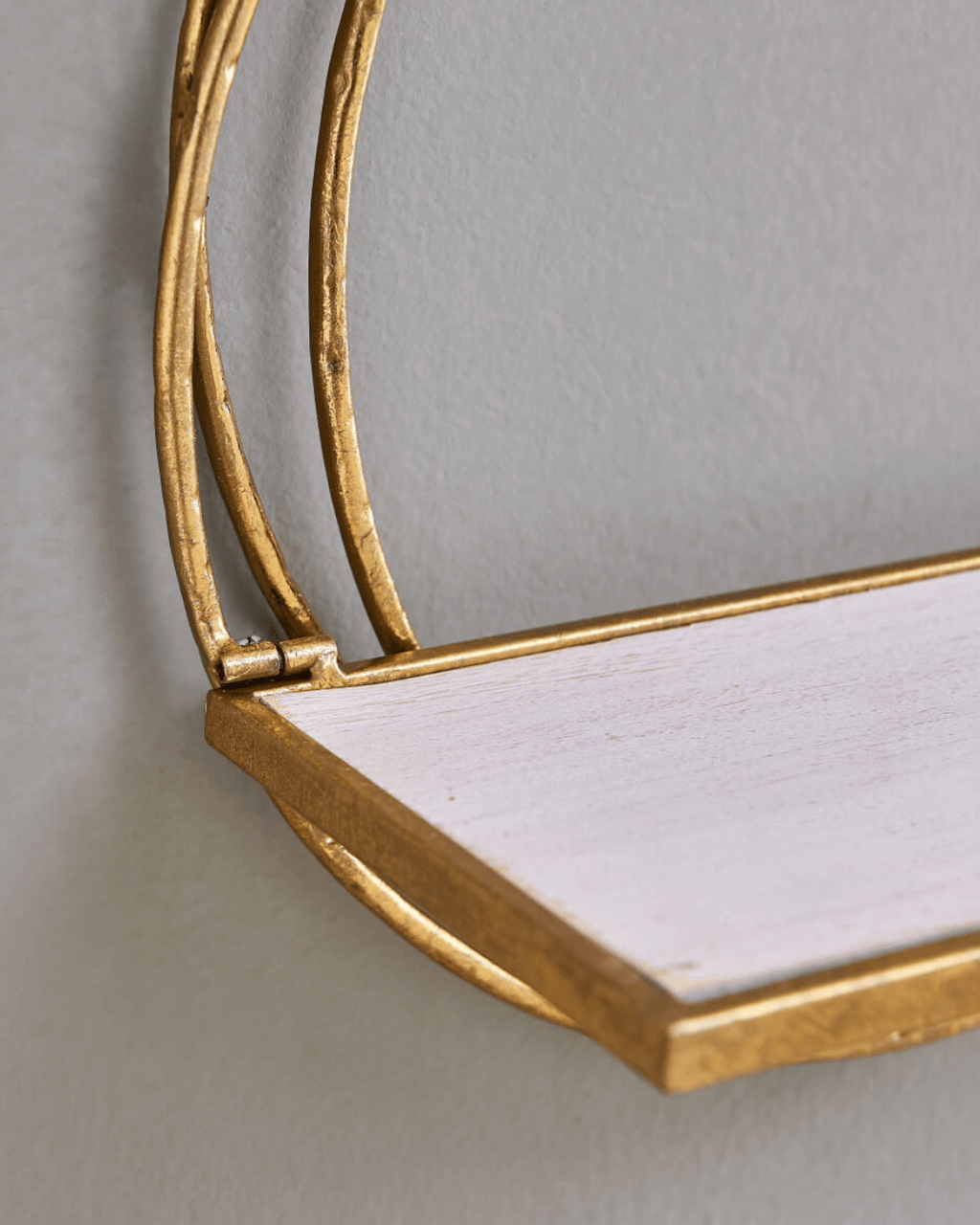 Golden Rings Floating Wall Shelves — Set of 2 Whitewash Wood & Gold Metal Decor - Wall Decor