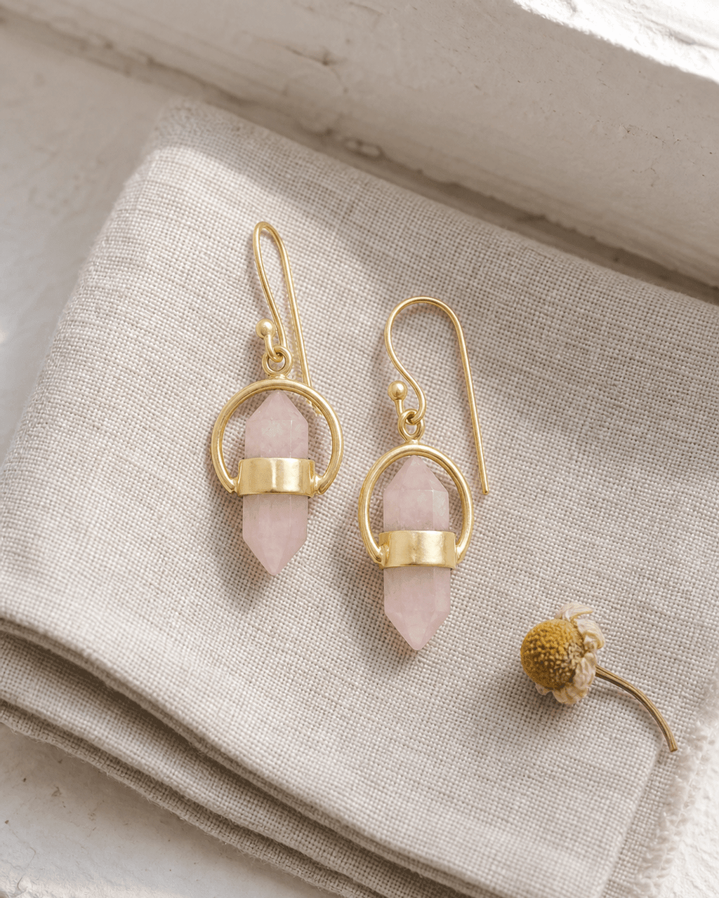 Golden Rose Quartz Point Earrings - Earrings