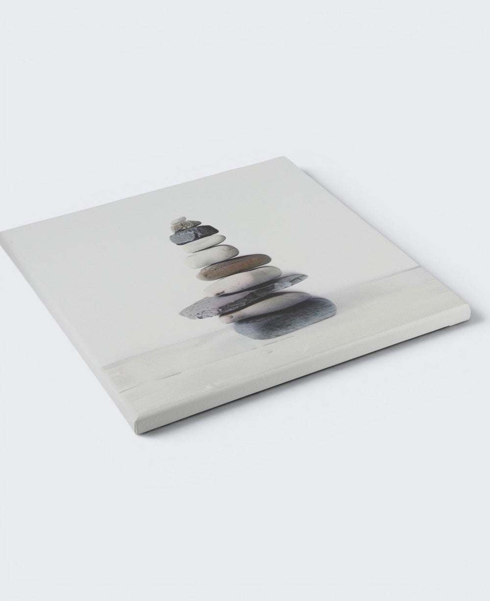 Grayscale Zen Cairn Canvas Print — 12 - Inch Wood Framed Wall Art - Wall Hanging