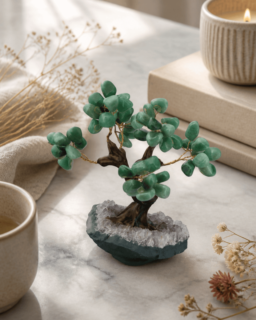 Green Aventurine Gemstone Bonsai Tree – Handcrafted Decorative Healing Tree - Decor