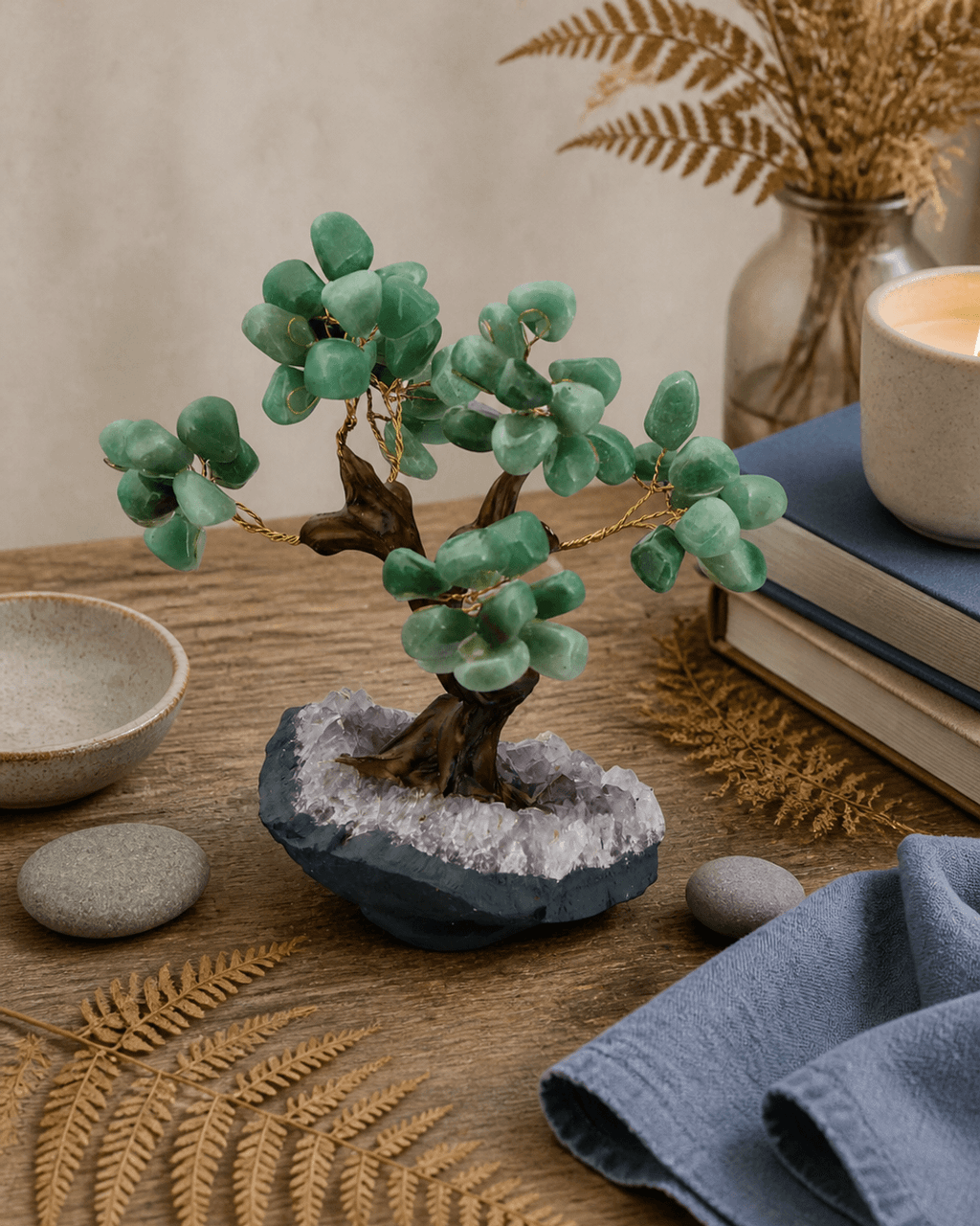 Green Aventurine Gemstone Bonsai Tree – Handcrafted Decorative Healing Tree - Decor