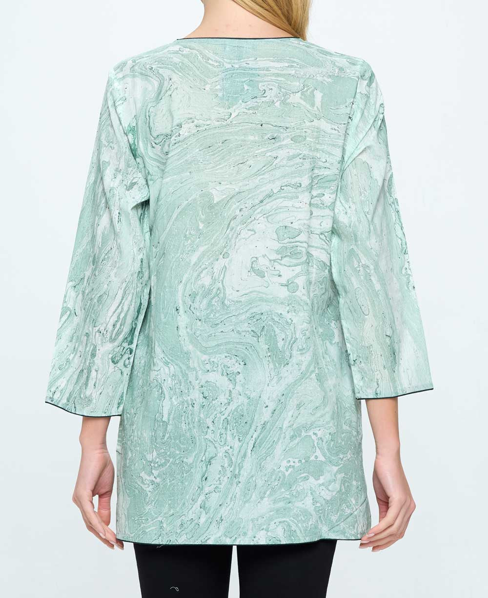 Green Marble Print Soft Cotton Tunic Top - Shirts & Tops S