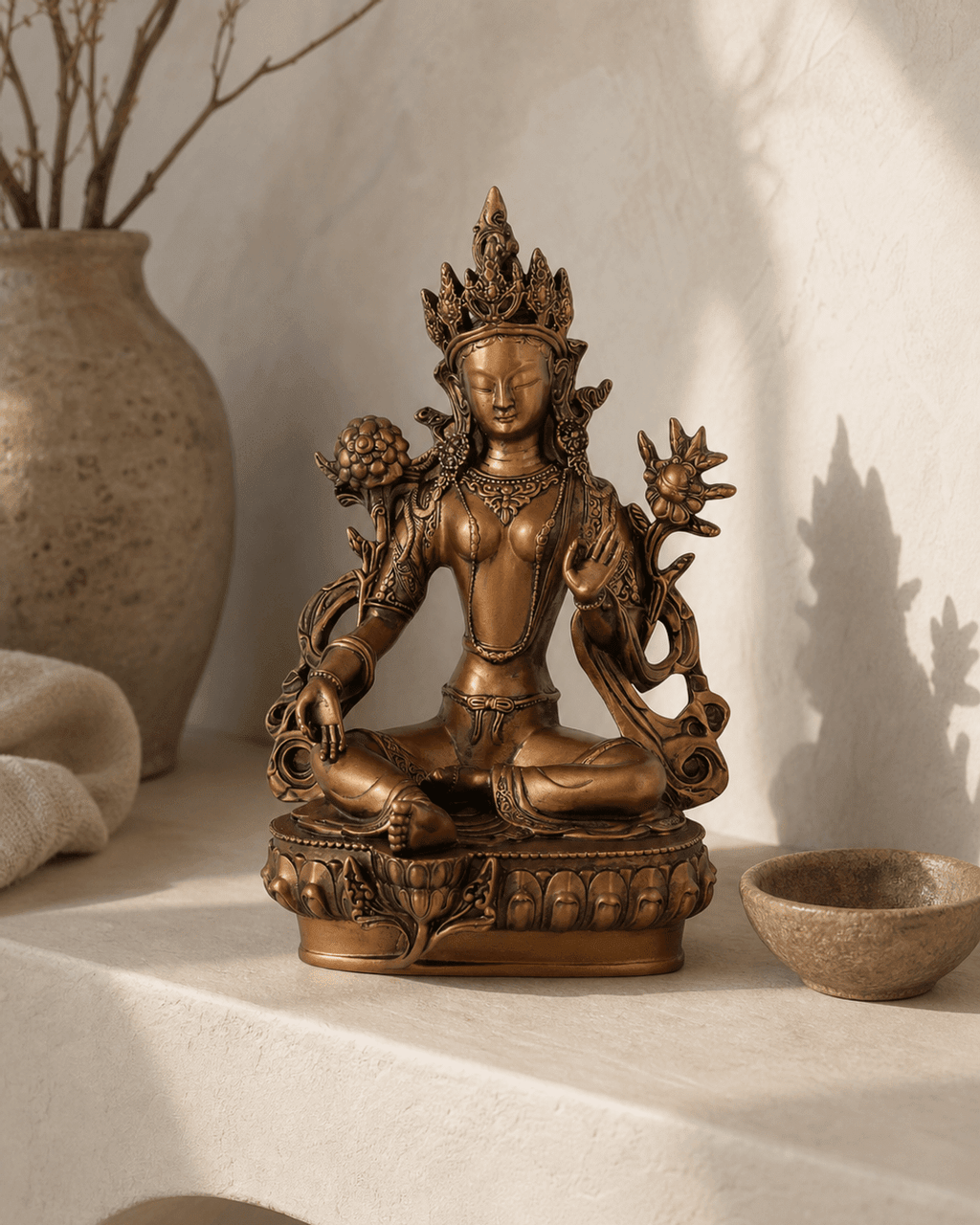 Green Tara Statue, Bronze Finish - Sculptures & Statues