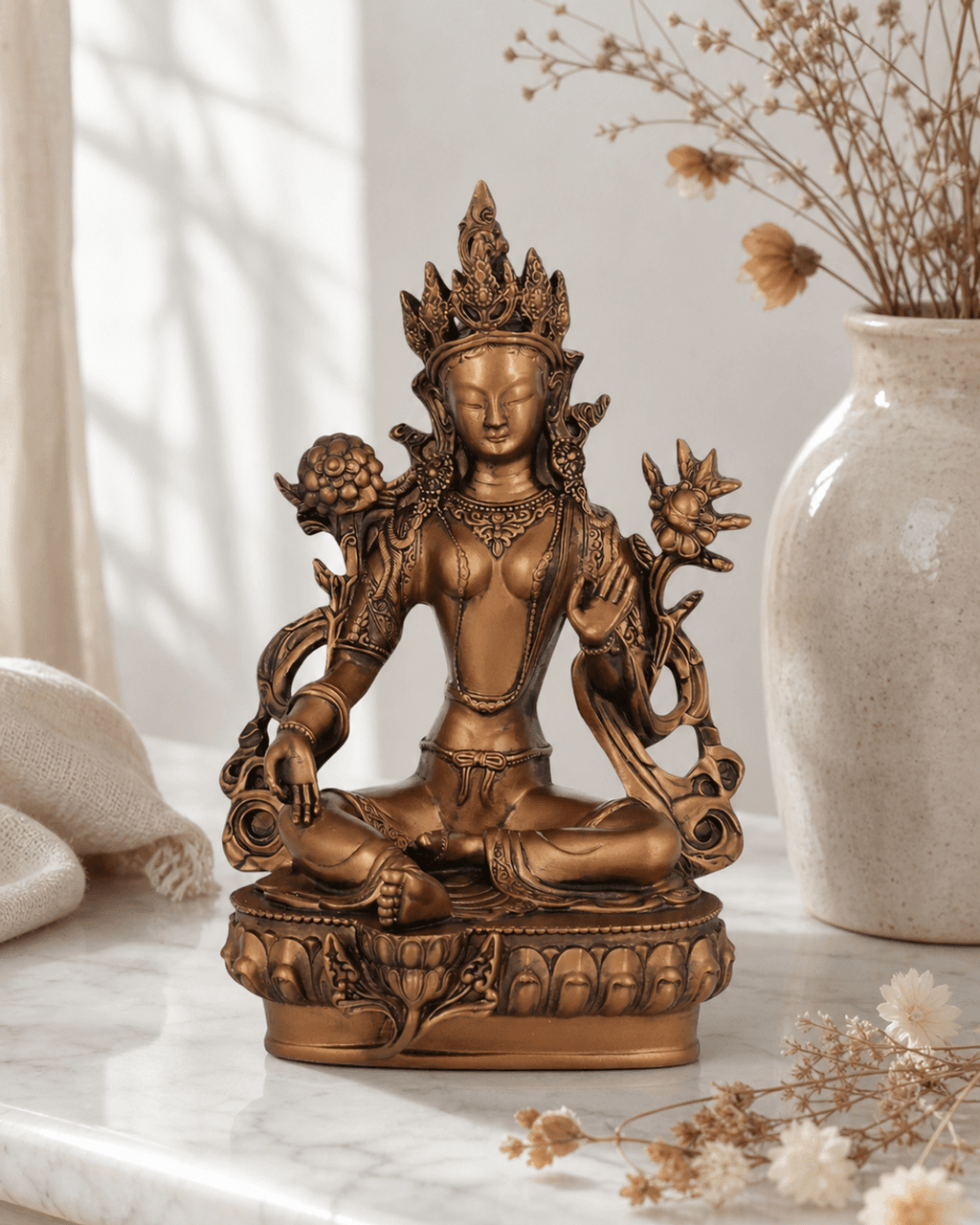 Green Tara Statue, Bronze Finish - Sculptures & Statues