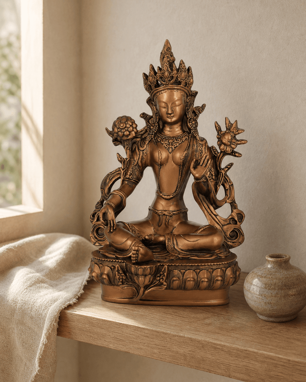 Green Tara Statue, Bronze Finish - Sculptures & Statues