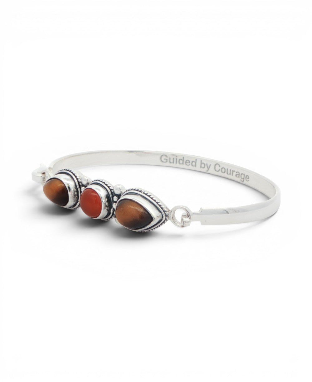 Guided by Courage Bracelet — Tiger's Eye & Carnelian Silver - Plated Cuff - Jewelry
