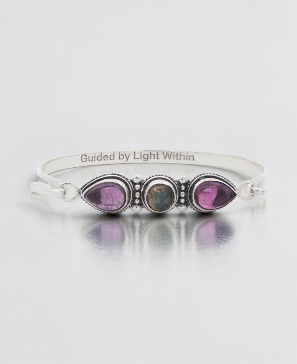 Guided by Light Within Amethyst & Labradorite Silver Cuff Bracelet - Jewelry