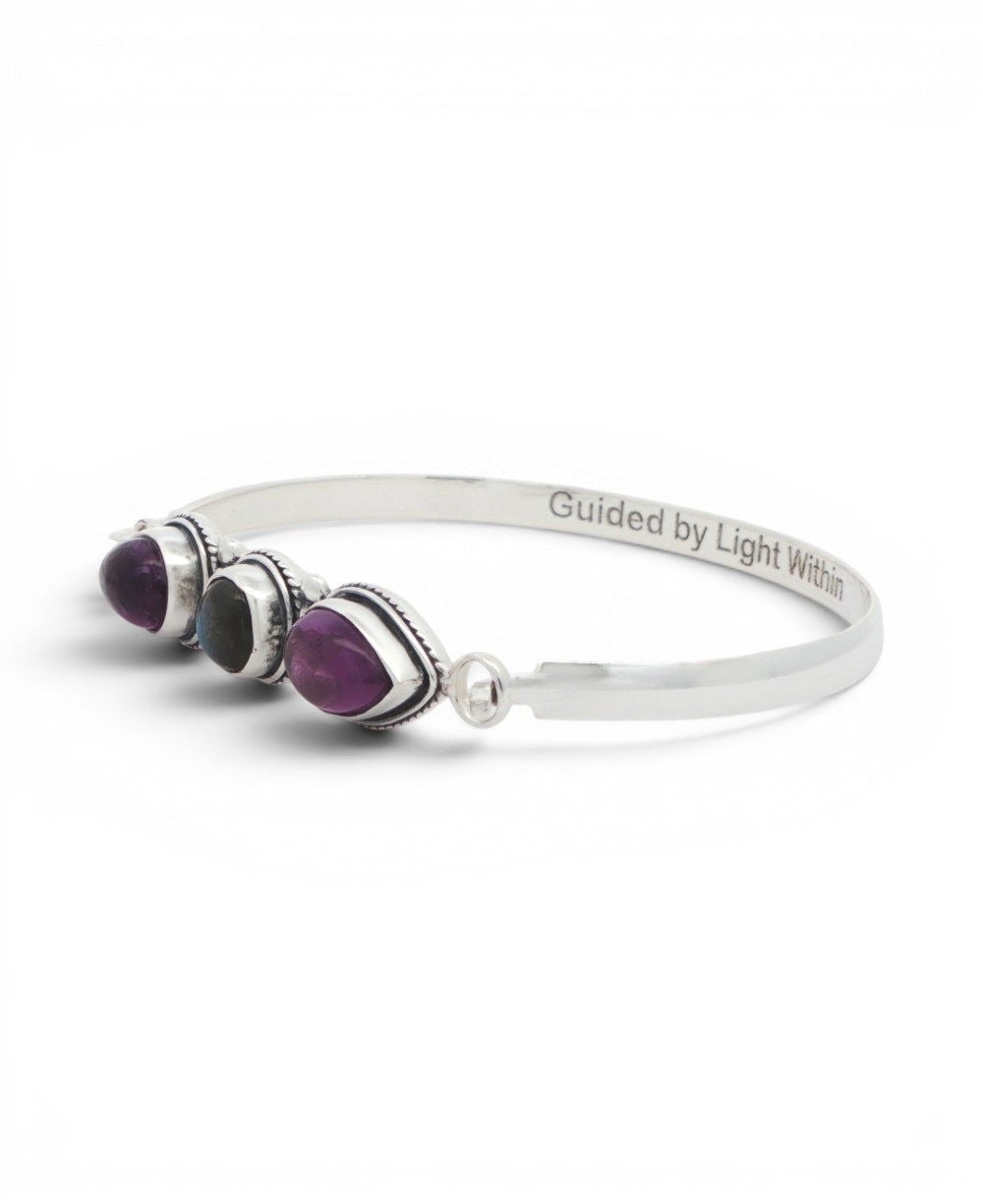 Guided by Light Within Amethyst & Labradorite Silver Cuff Bracelet - Jewelry