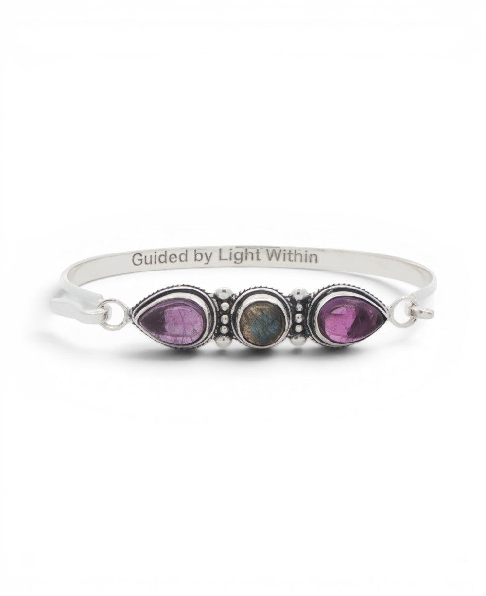 Guided by Light Within Amethyst & Labradorite Silver Cuff Bracelet - Jewelry