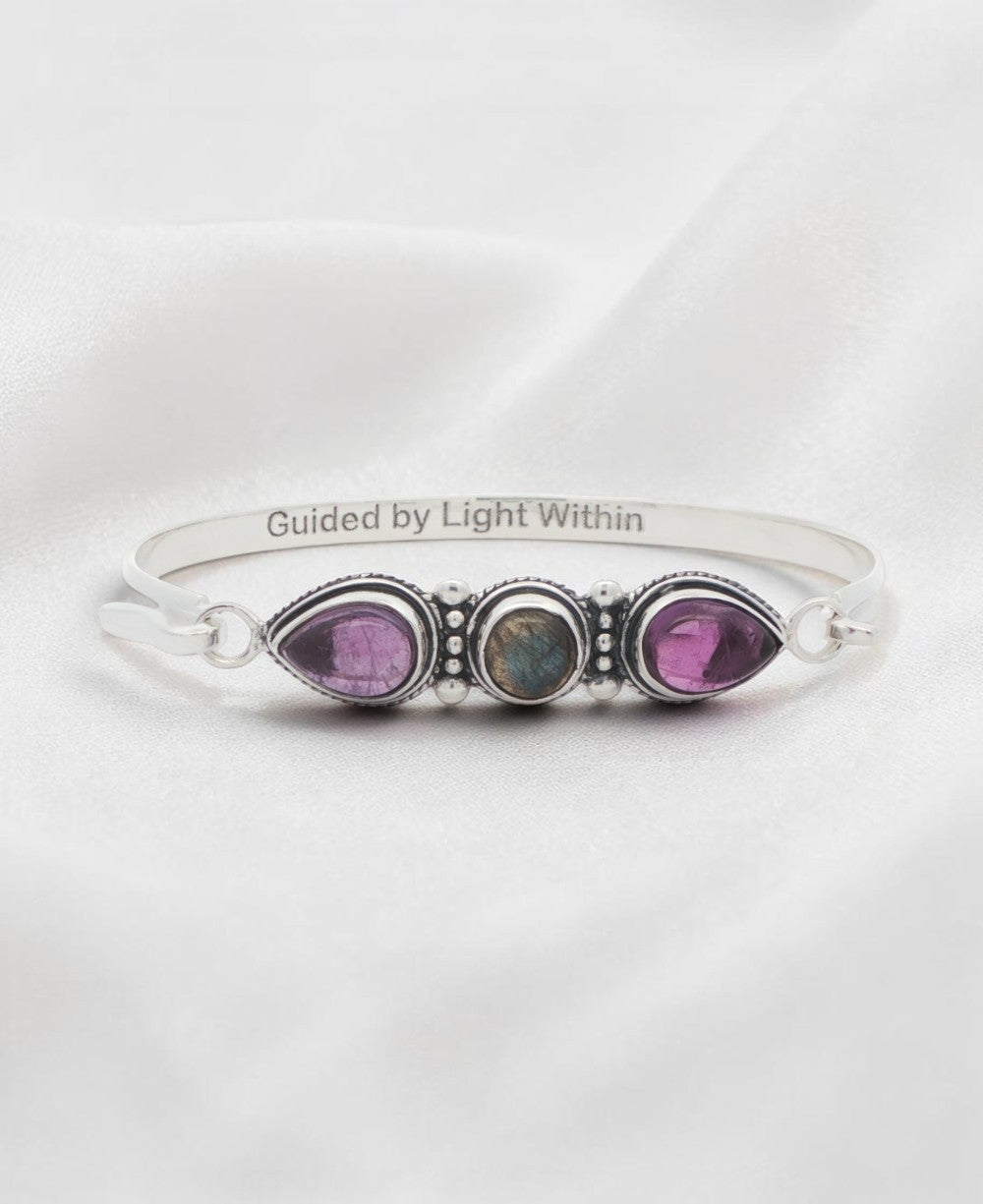 Guided by Light Within Amethyst & Labradorite Silver Cuff Bracelet - Jewelry