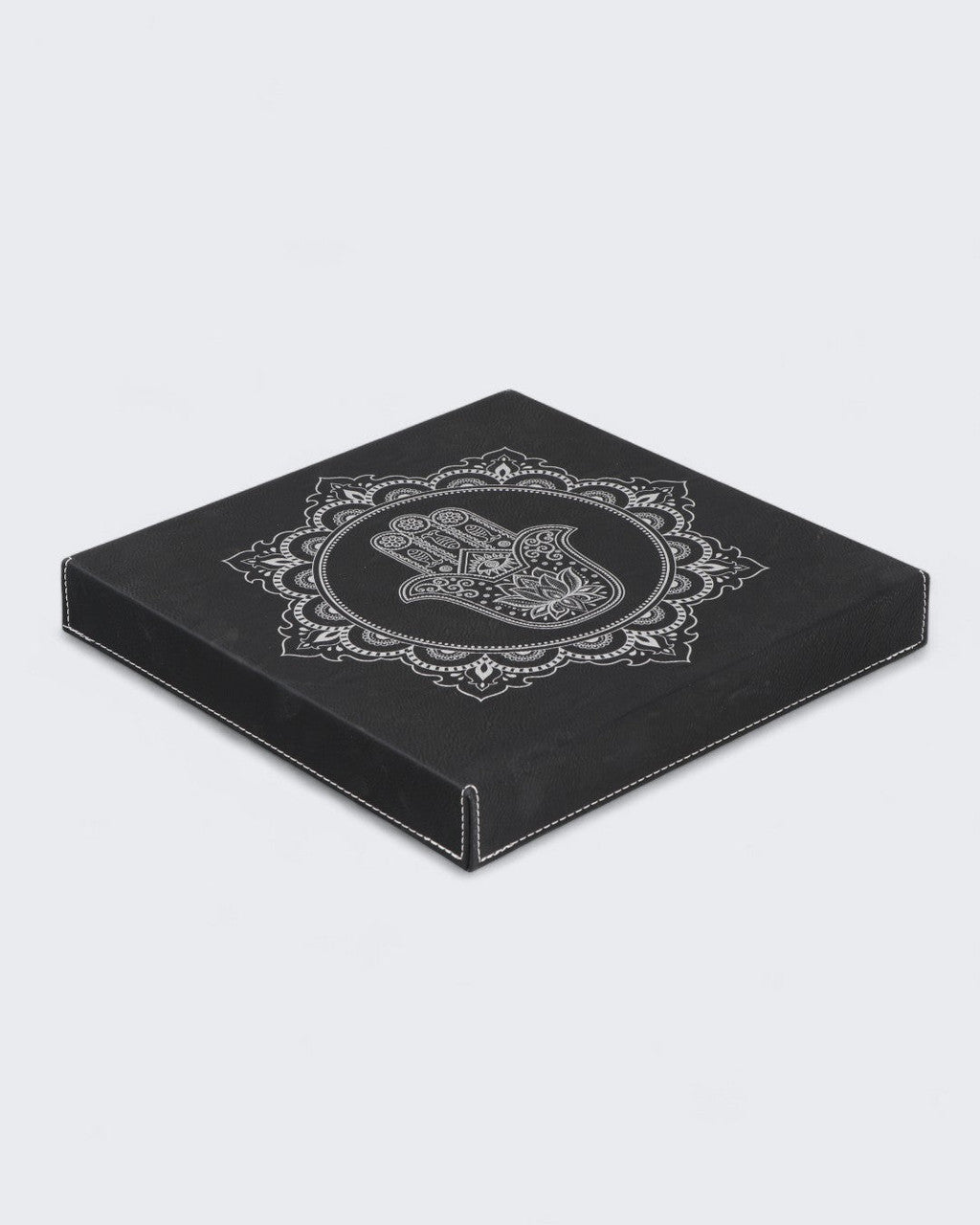 Hamsa Hand Mandala Wall Art – Black & Silver Embossed Leatherette Hanging (10x10") - Wall Art