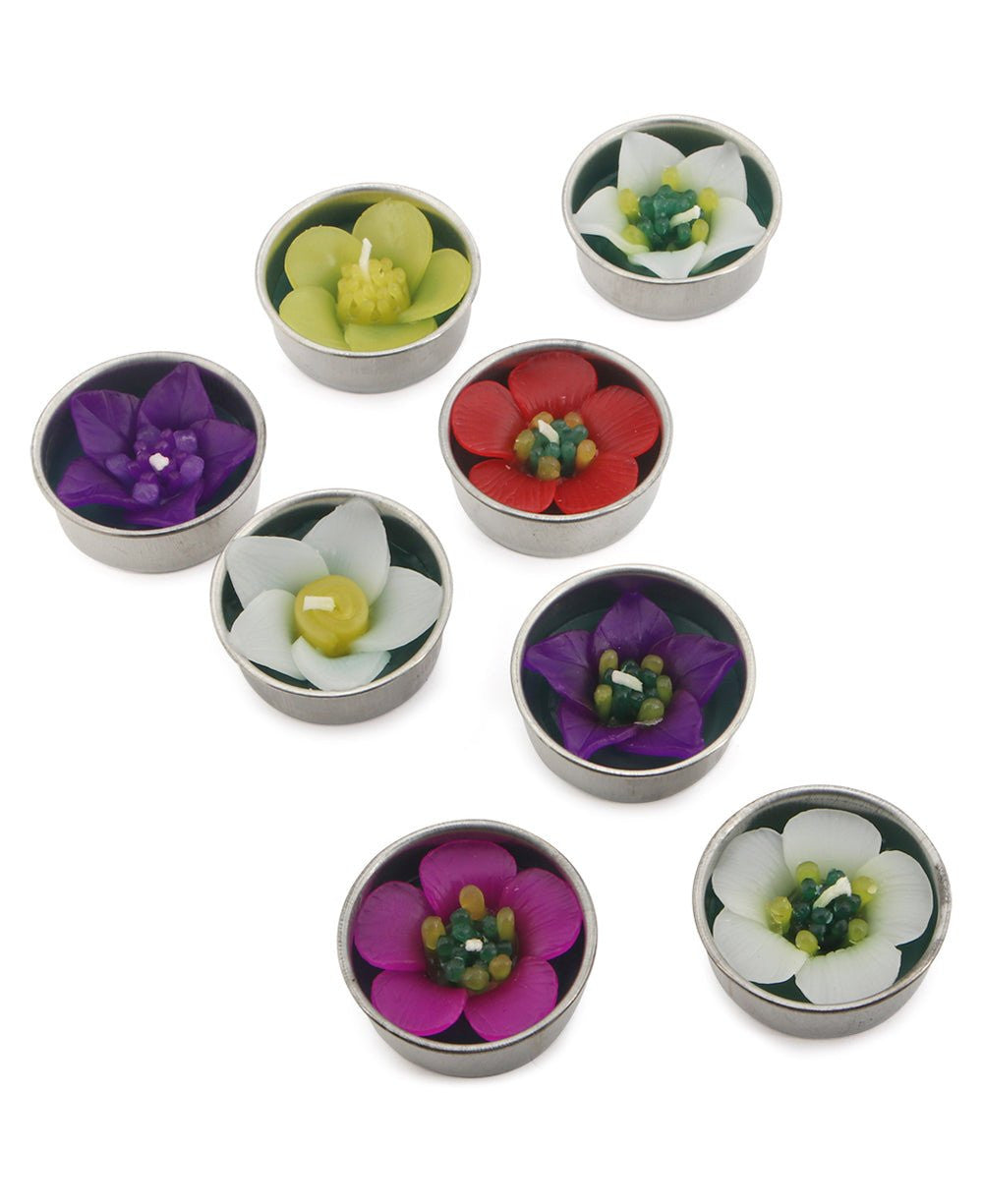 Hamsa Tea light Holder With 8 Floral Tea lights - Candle Holders