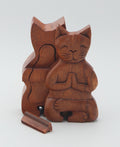 Hand Carved Namaste Cat Puzzle Box - New