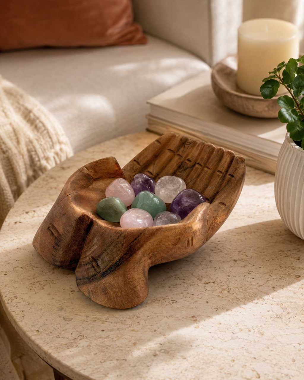 Hand-Carved Wooden Offering Hands Bowl — Balinese Cupped Palms Display Dish - Home Decor