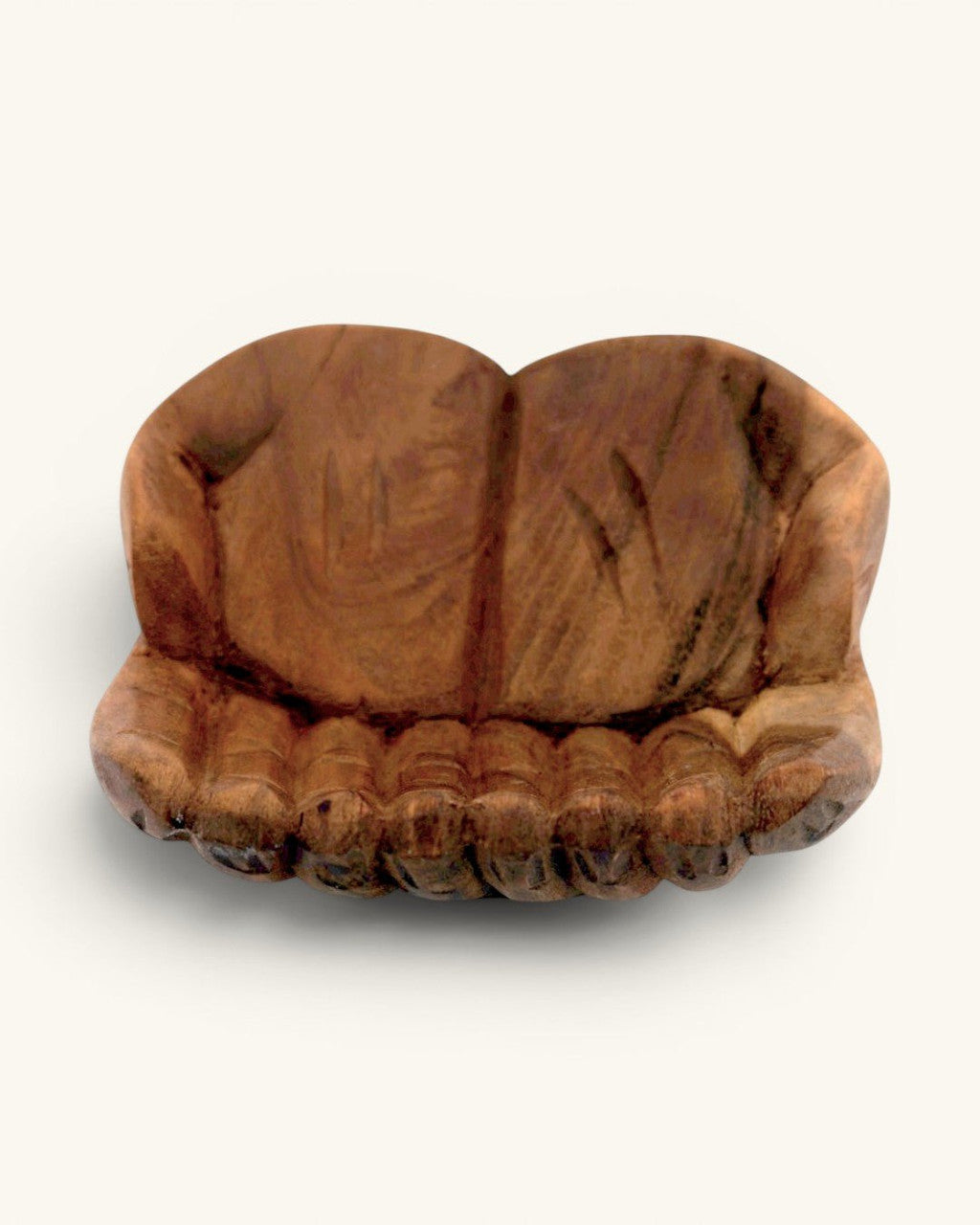Hand-Carved Wooden Offering Hands Bowl — Balinese Cupped Palms Display Dish - Home Decor