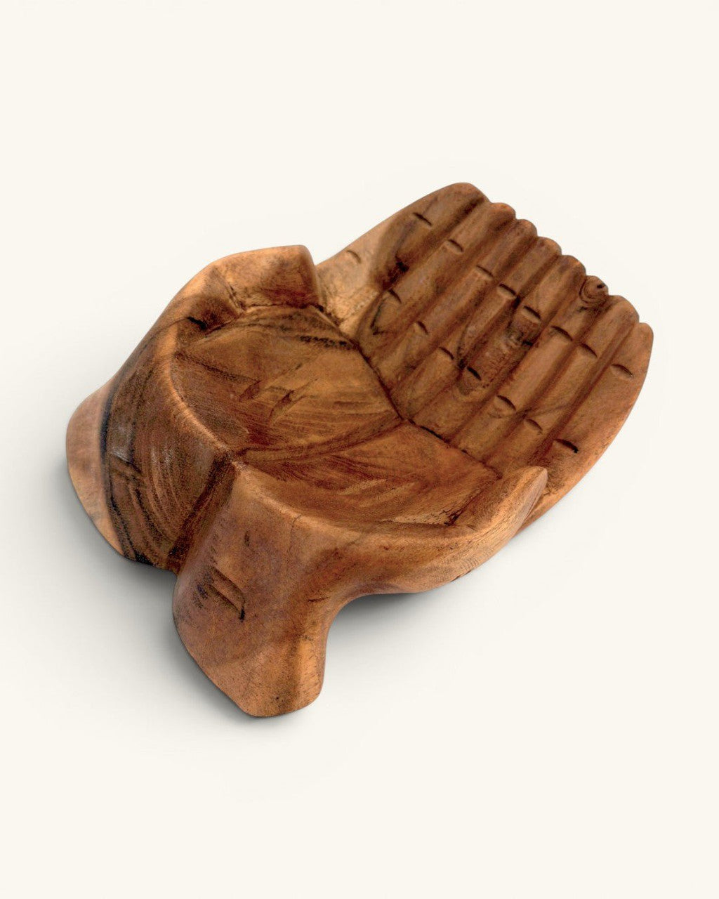Hand-Carved Wooden Offering Hands Bowl — Balinese Cupped Palms Display Dish - Home Decor