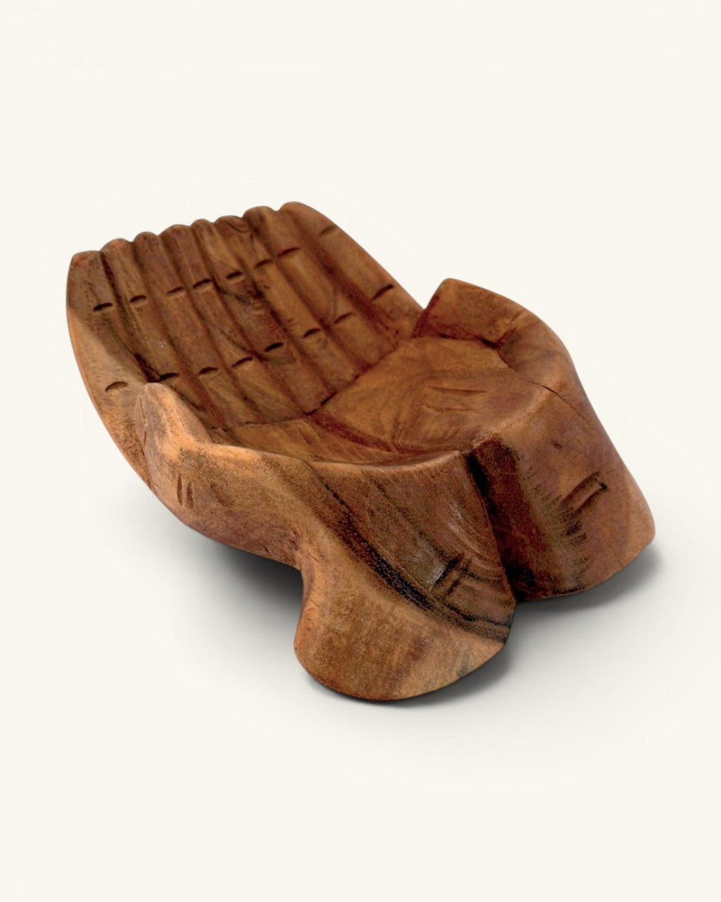Hand-Carved Wooden Offering Hands Bowl — Balinese Cupped Palms Display Dish - Home Decor