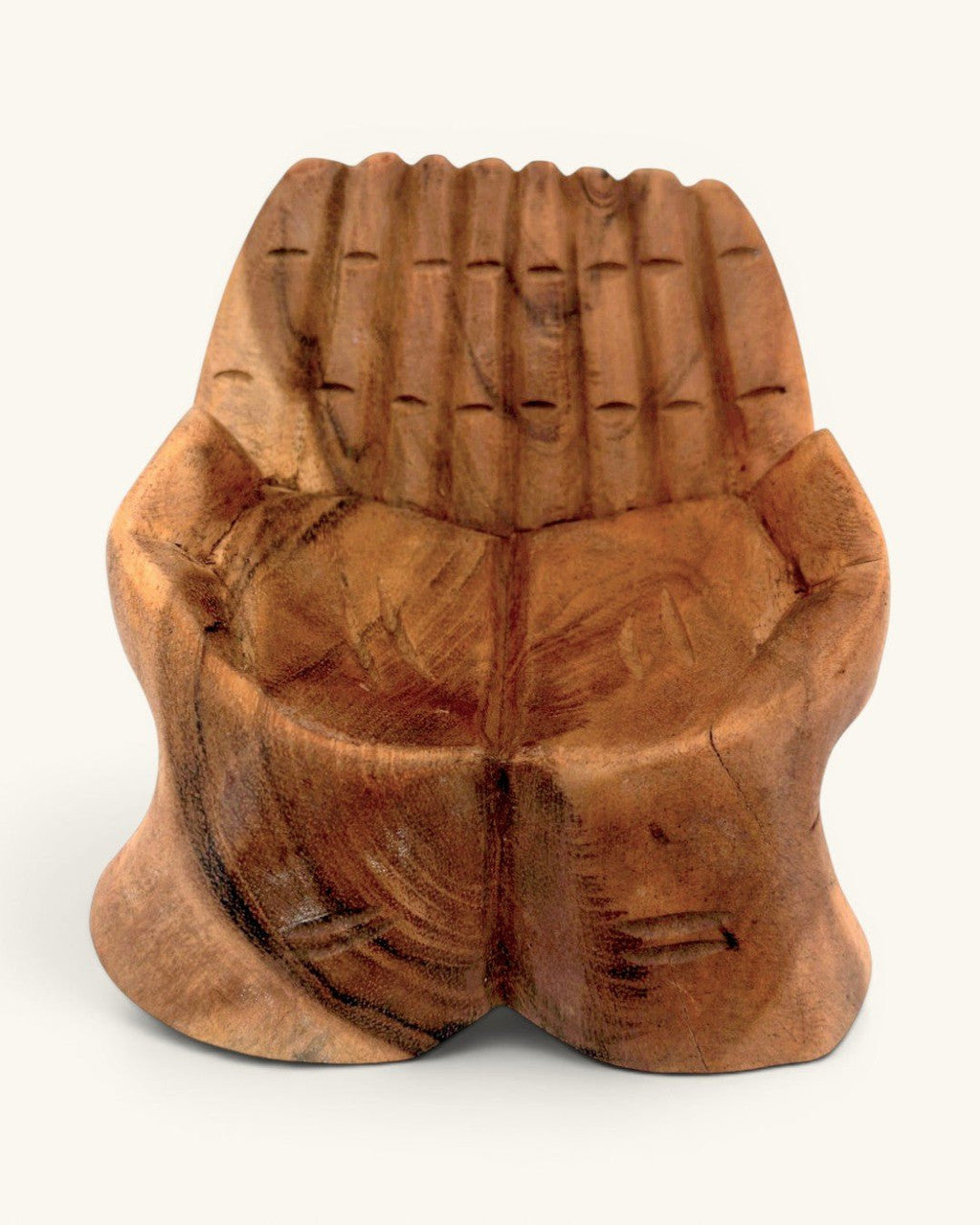 Hand-Carved Wooden Offering Hands Bowl — Balinese Cupped Palms Display Dish - Home Decor