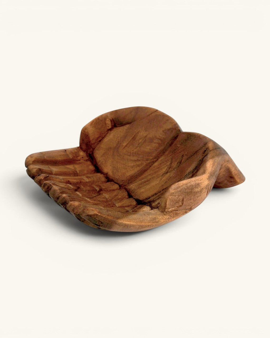 Hand-Carved Wooden Offering Hands Bowl — Balinese Cupped Palms Display Dish - Home Decor