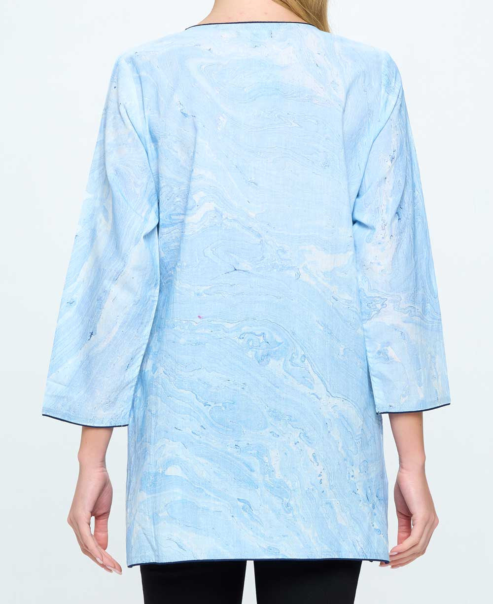 Hand Tie and Dye Blue Marble Print Soft Cotton Tunic Top - Shirts & Tops S