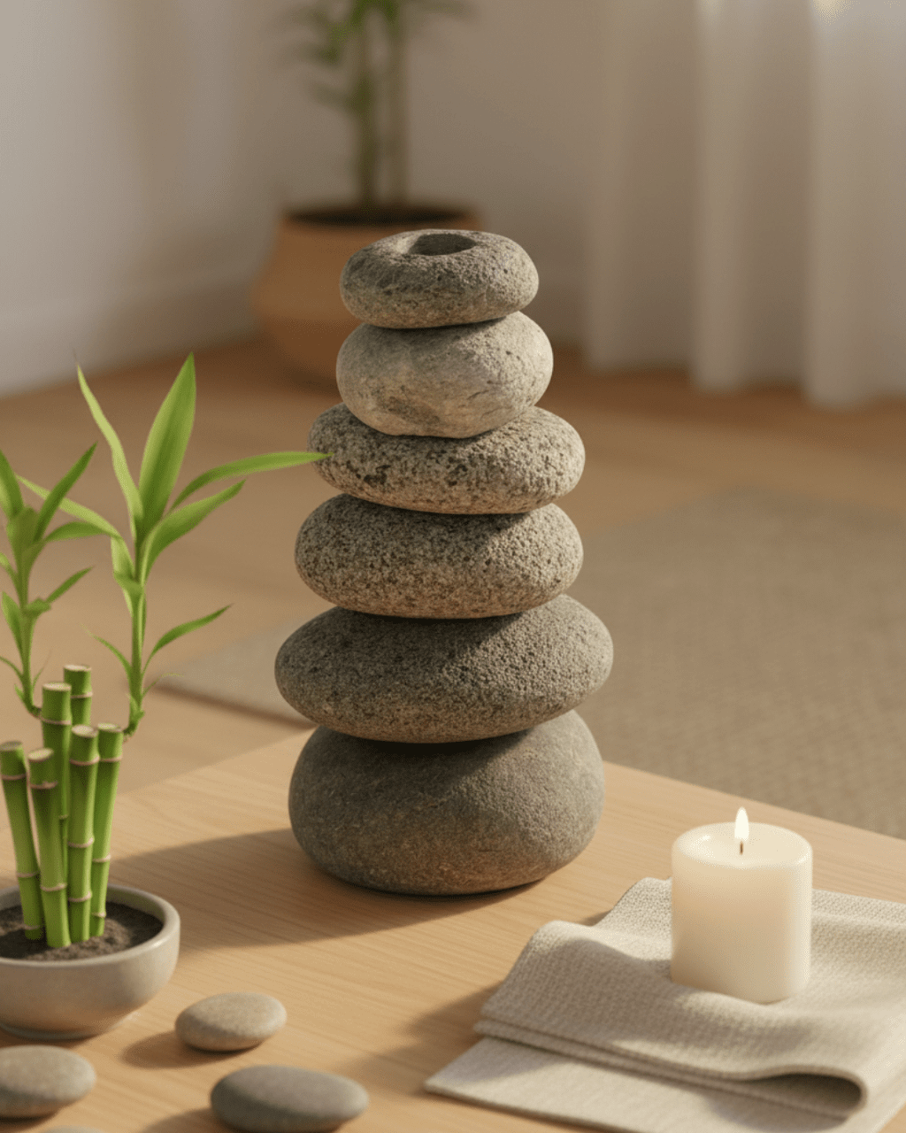 Handcrafted Cairn Vase with Stacked Beach Stones — 7 Inch Natural Stone Bud Vase - Home Decor