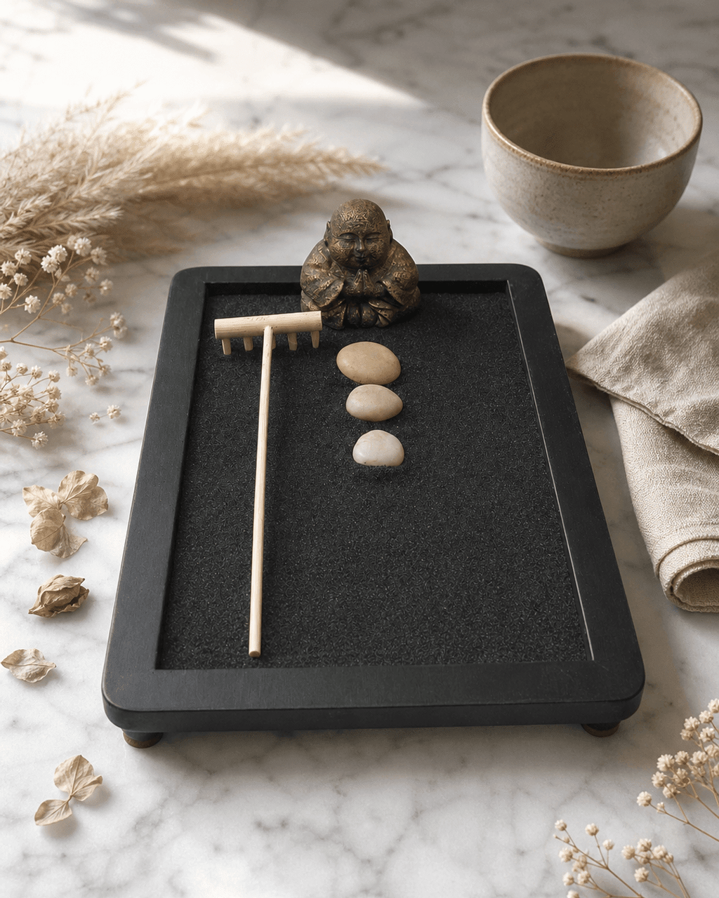 Happy Buddha Zen Garden with Grey Sand - Home & Garden