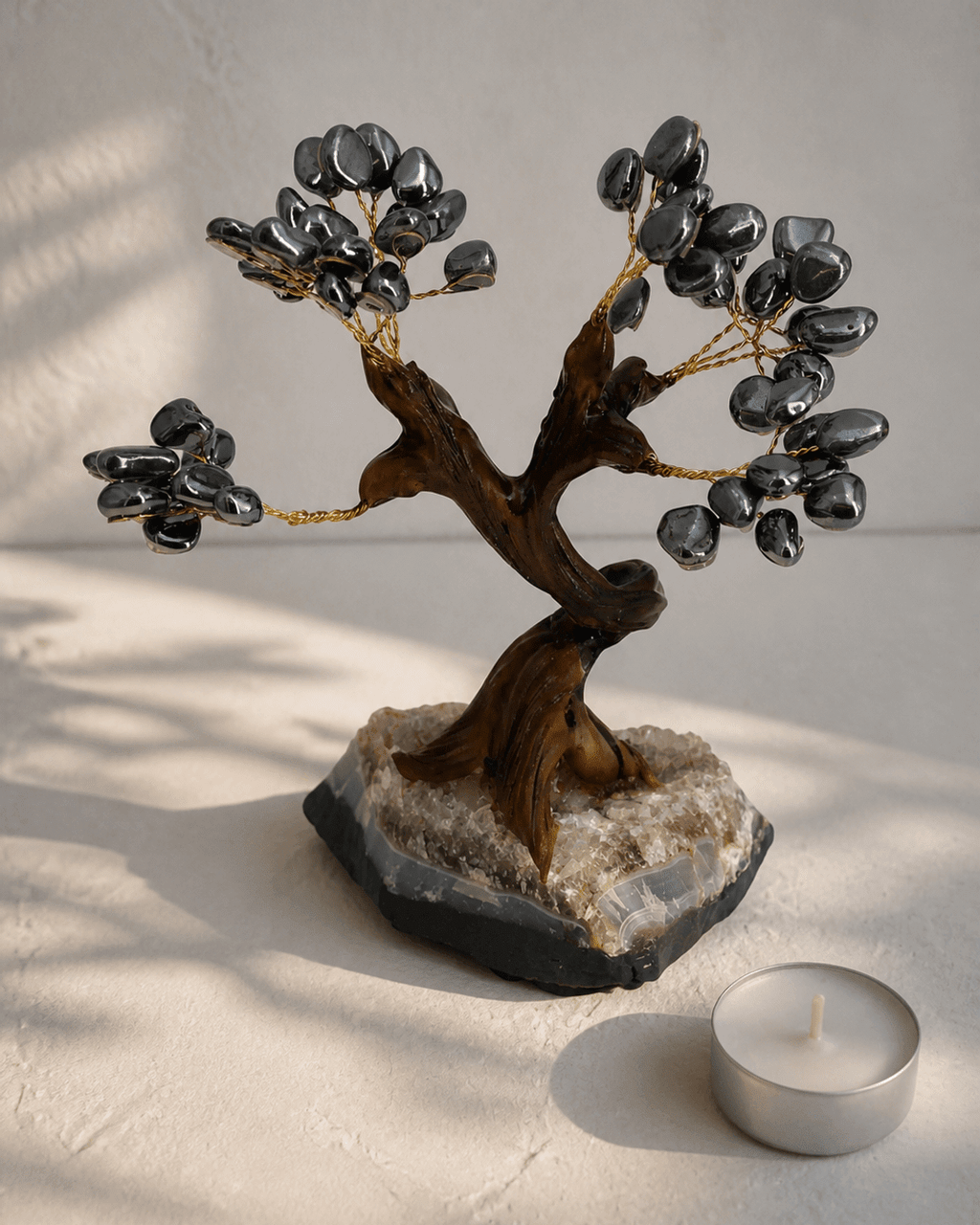 Hematite Gemstone Bonsai Tree – Grounding & Protective Energy - Accents