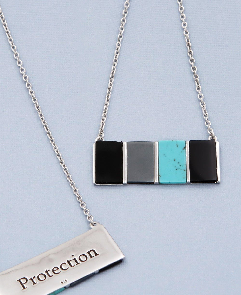 Hematite, Onyx, and Turquoise Protection Necklace - Necklaces