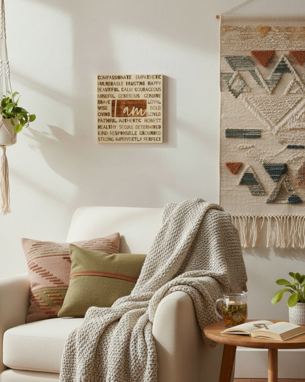 I Am Affirmation Wood Wall Hanging — 12 Inch Laser-Engraved Mindful Decor - Wall Decor