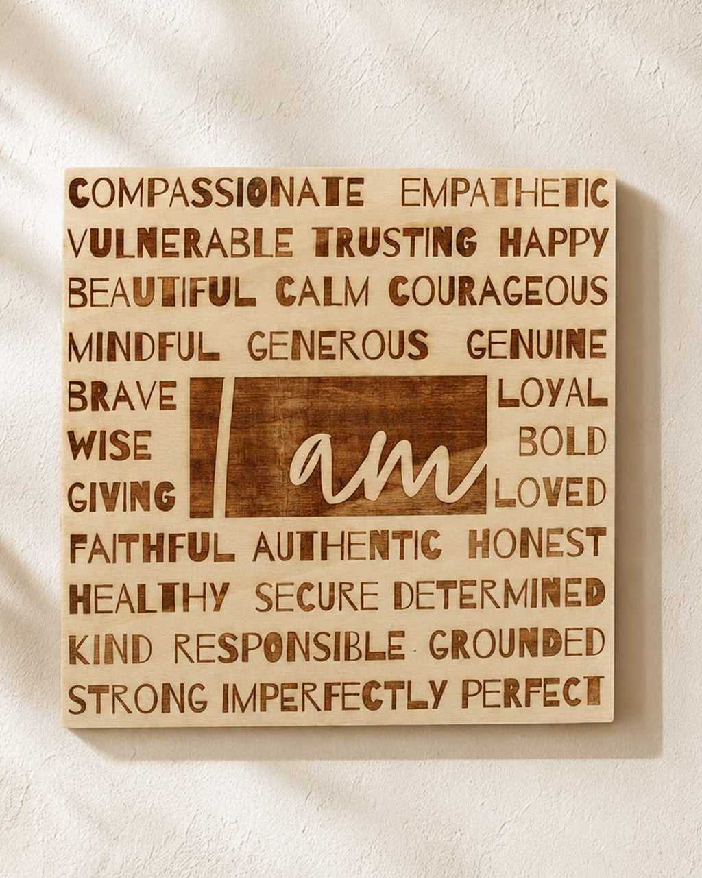 I Am Affirmation Wood Wall Hanging — 12 Inch Laser-Engraved Mindful Decor - Wall Decor