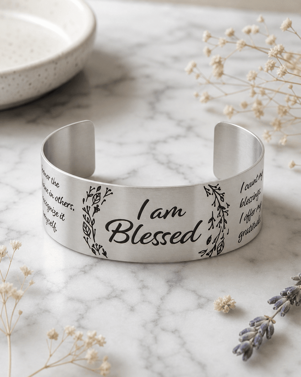 I am Blessed Affirmation Stainless Steel Adjustable Cuff Bracelet - Bracelets
