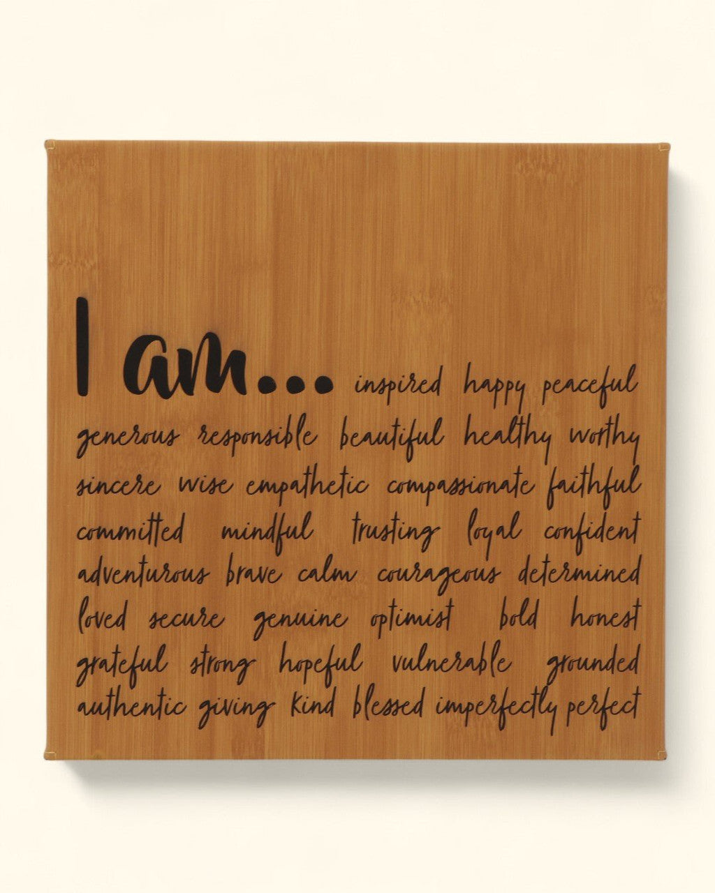 “I Am” Daily Affirmation Wall Art – Bamboo Print Inspirational Leatherette Hanging - Wall Art