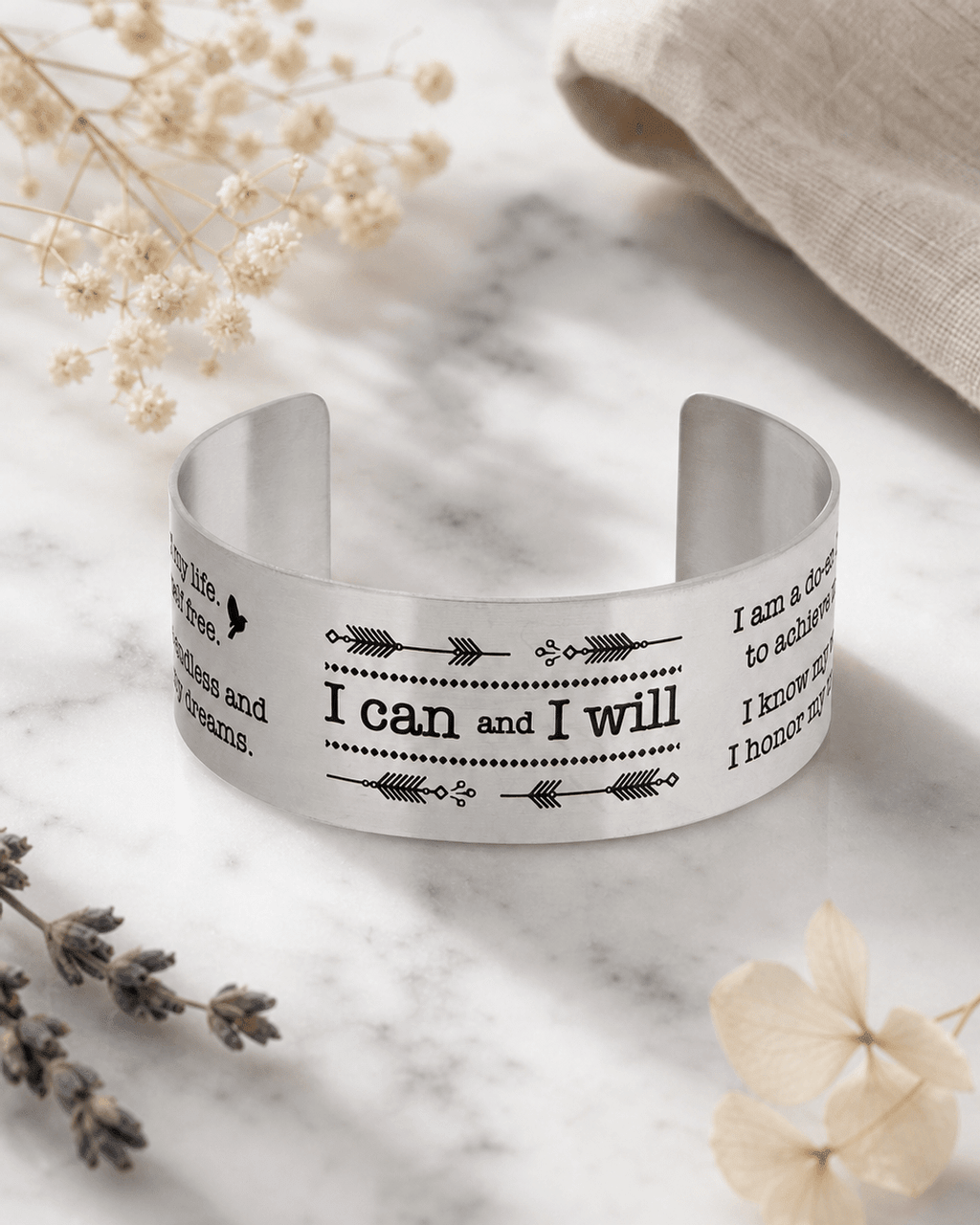 I Can And I Will Stainless Steel Inspirational Cuff Bracelet - Bracelets