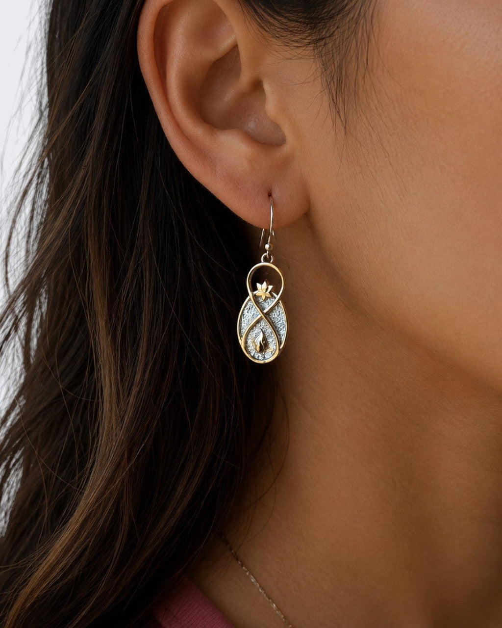 Infinite Lotus Earrings — Silver Plated Bronze Drop Earrings with Flame Motif - Earrings