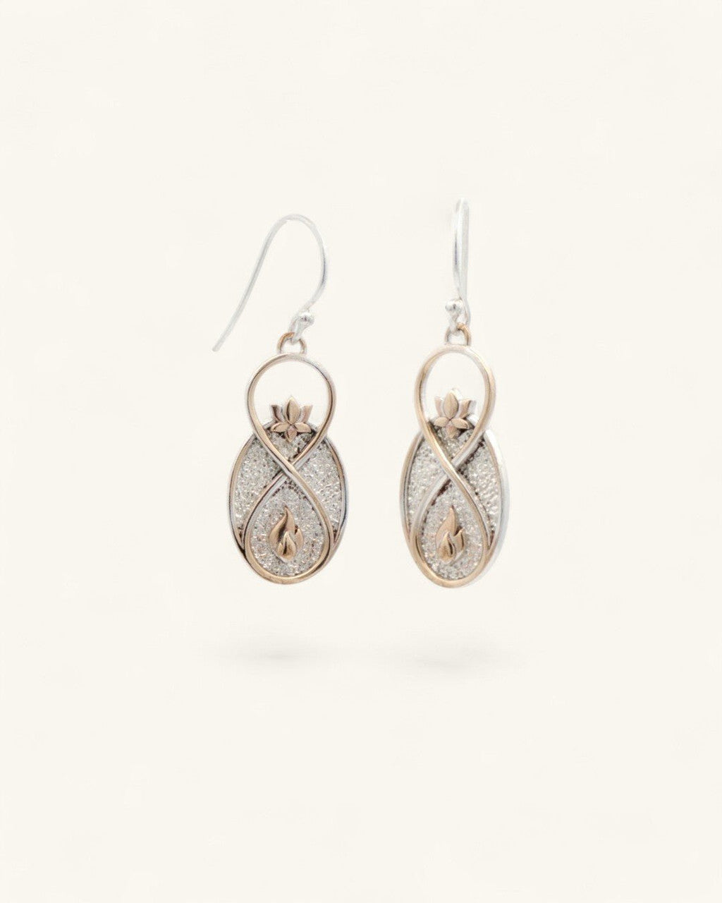Infinite Lotus Earrings — Silver Plated Bronze Drop Earrings with Flame Motif - Earrings