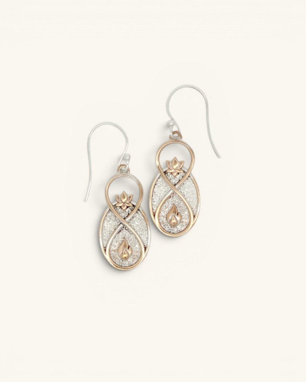 Infinite Lotus Earrings — Silver Plated Bronze Drop Earrings with Flame Motif - Earrings
