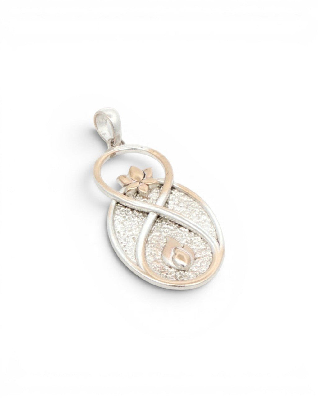 Infinite Lotus & Flame Pendant — Handmade Silver - Tone Charm - Pendant