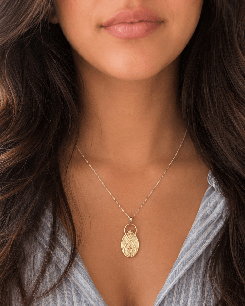 Infinite Lotus & Flame Pendant — Handmade Silver - Tone Charm - Pendant