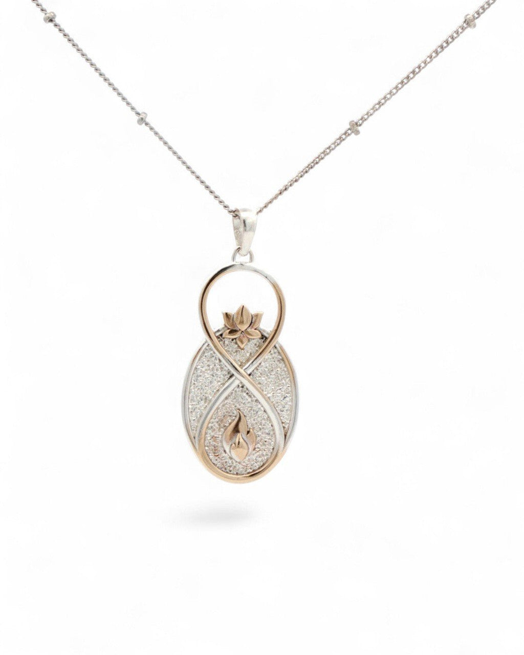Infinite Lotus & Flame Pendant — Handmade Silver - Tone Charm - Pendant
