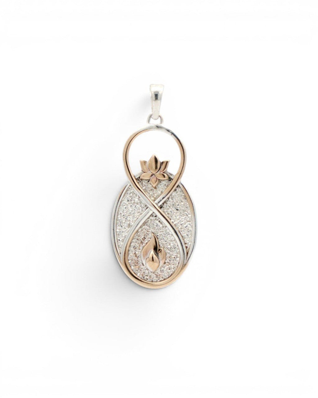 Infinite Lotus & Flame Pendant — Handmade Silver - Tone Charm - Pendant