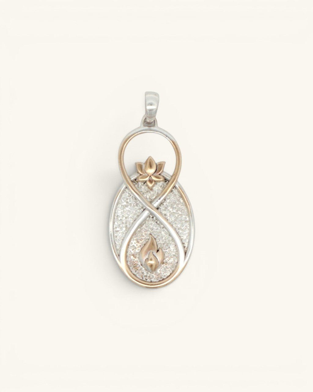 Infinite Lotus & Flame Pendant — Handmade Silver - Tone Charm - Pendant