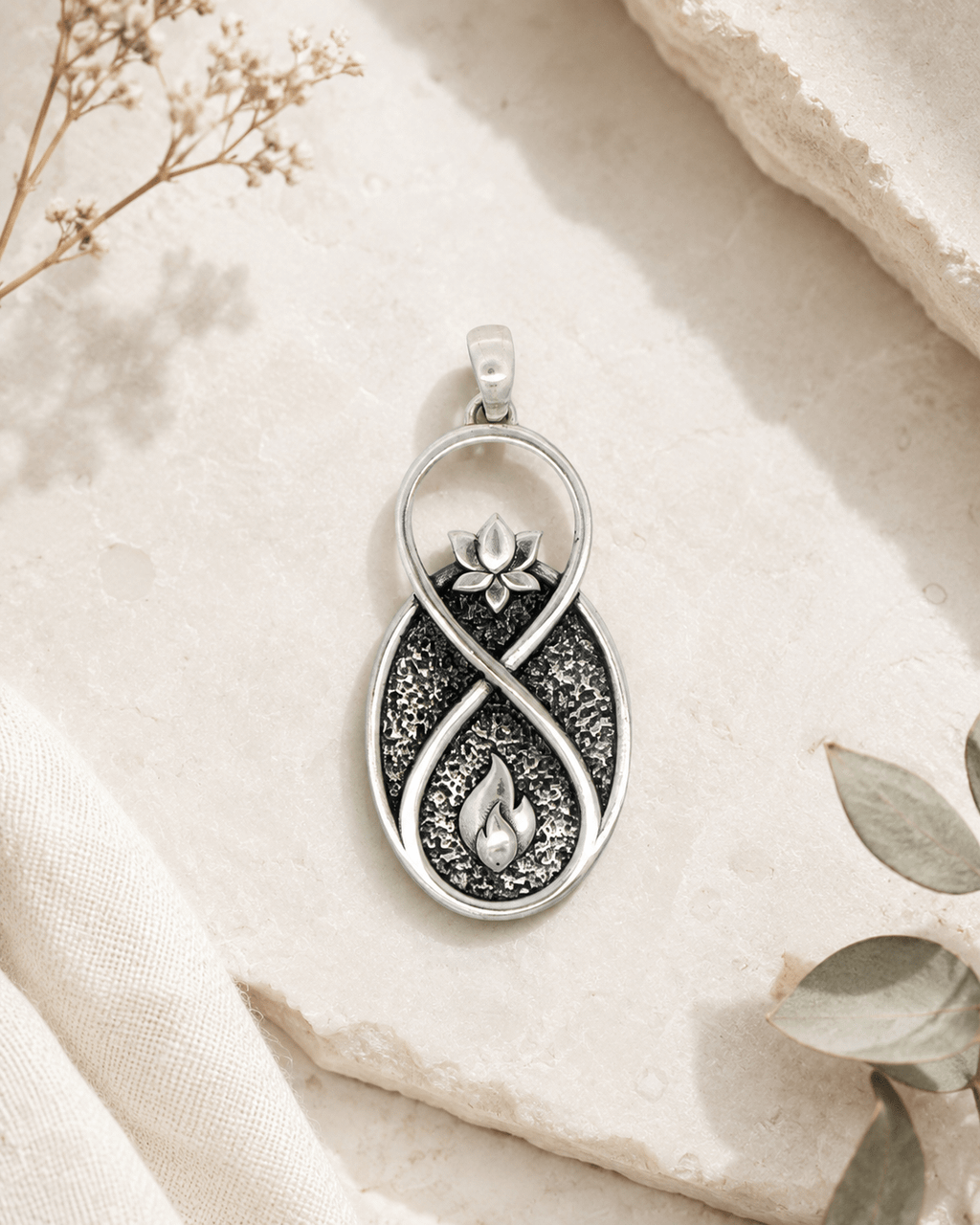 Infinite Lotus Flame Pendant — Silver - Plated Symbolic Necklace Charm - Pendant
