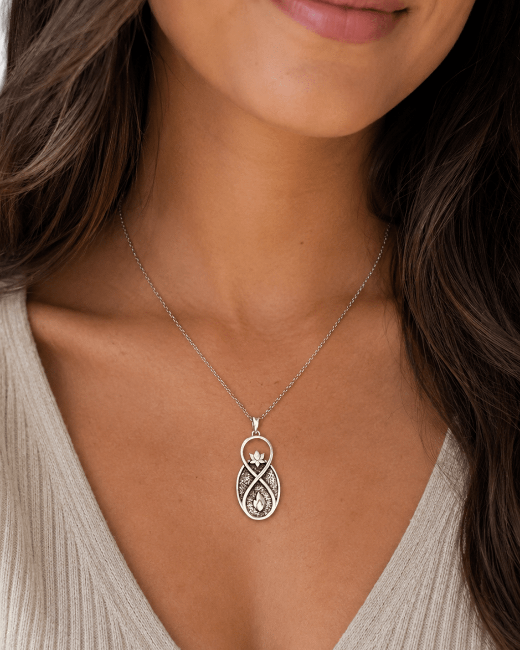Infinite Lotus Flame Pendant — Silver - Plated Symbolic Necklace Charm - Pendant