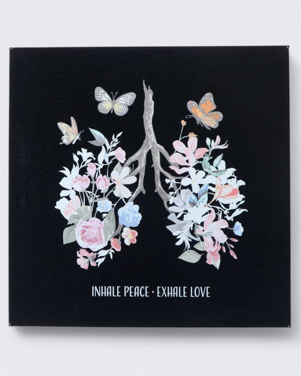 Inhale Peace Exhale Love Inspirational Art Floral Lungs Wall Hanging - Posters, Prints, & Visual Artwork Brown