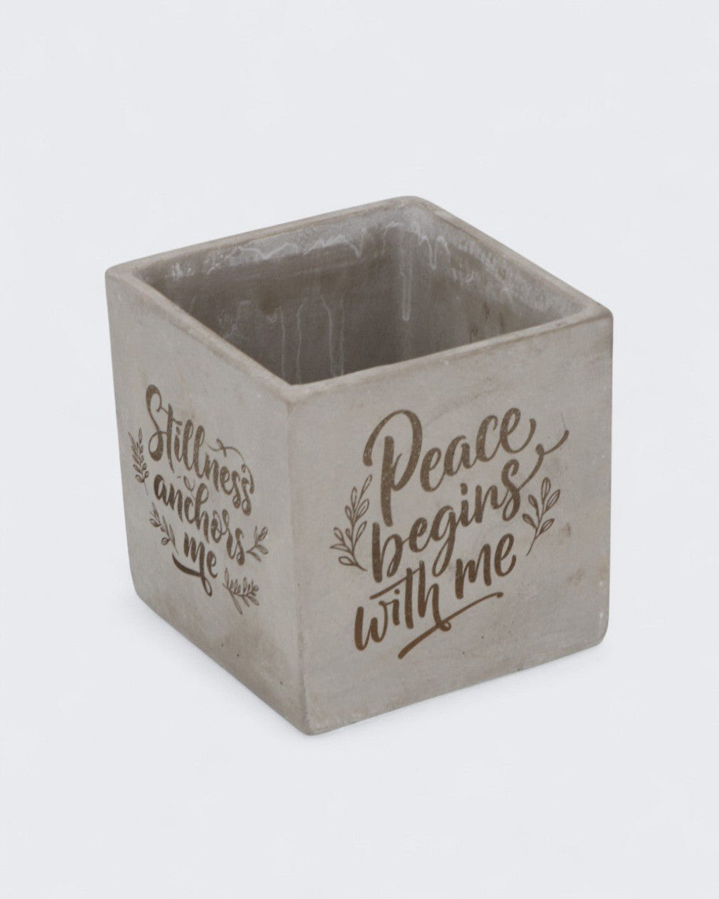 Inspirational Cast Stone Planter – 4 - Sided Engraved “Stillness Anchors Me” Cement Pot - Pots & Planters