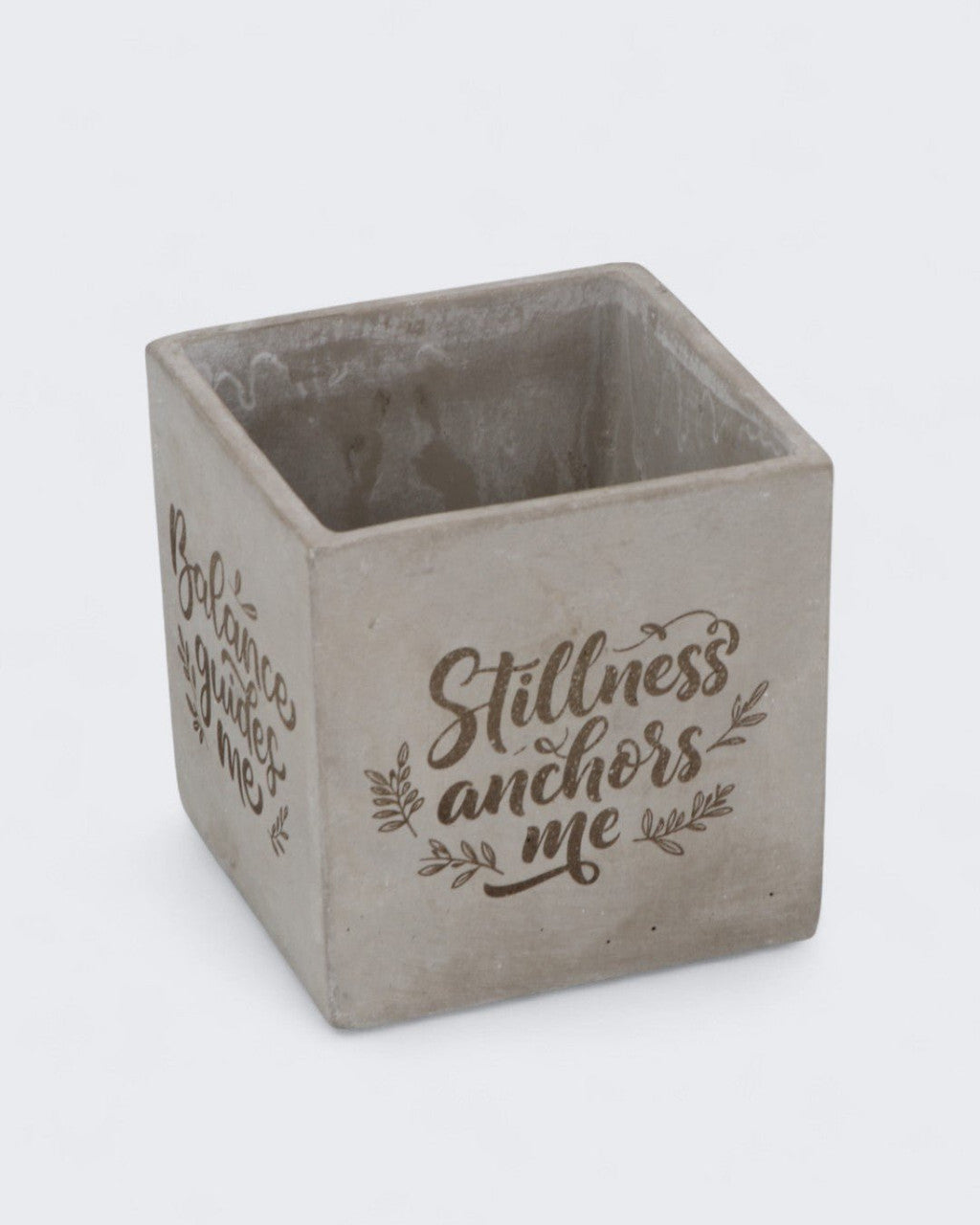 Inspirational Cast Stone Planter – 4 - Sided Engraved “Stillness Anchors Me” Cement Pot - Pots & Planters