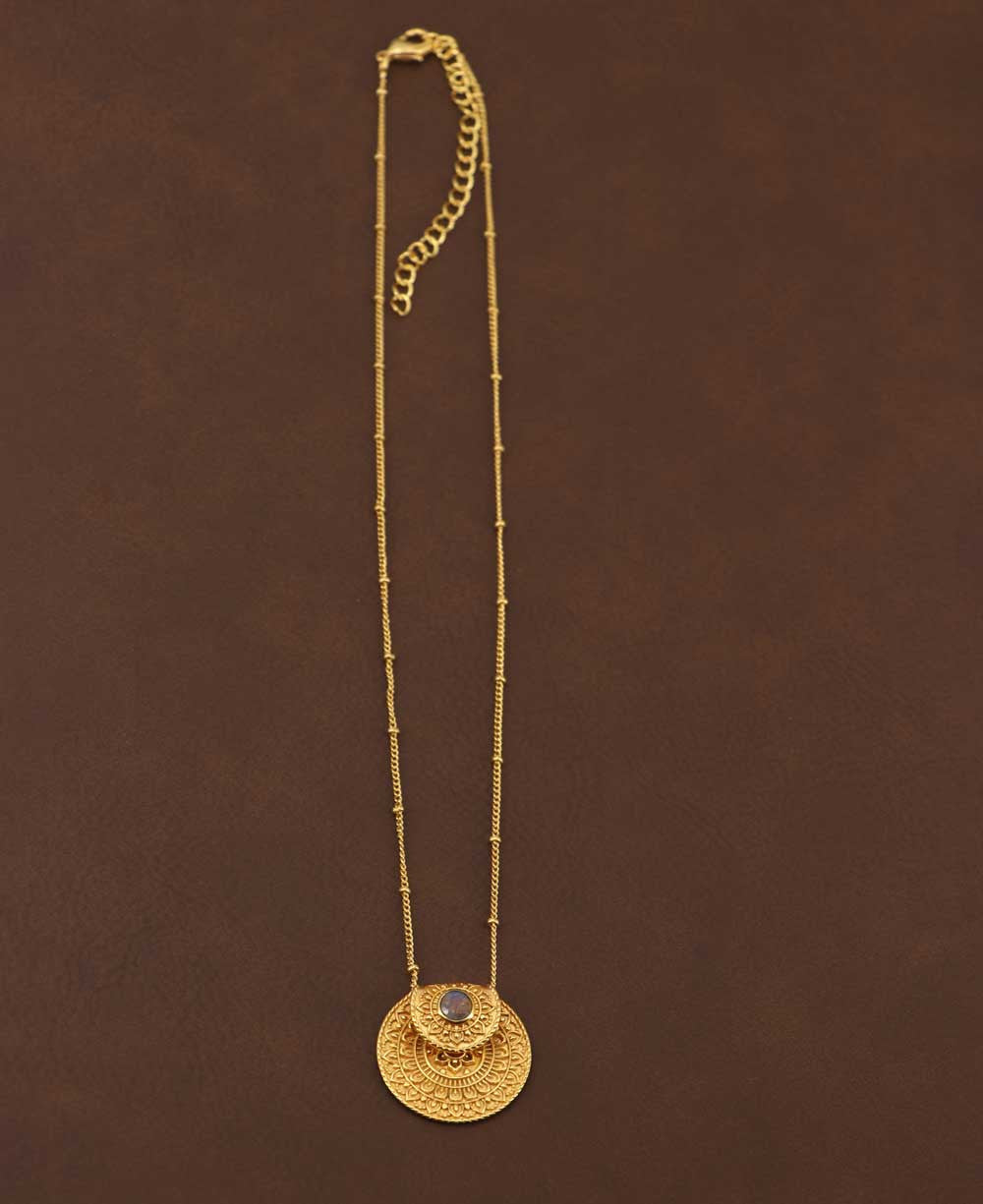 Inspirational Gold Plated Mandala Necklace with Labradorite Gemstone - Necklaces